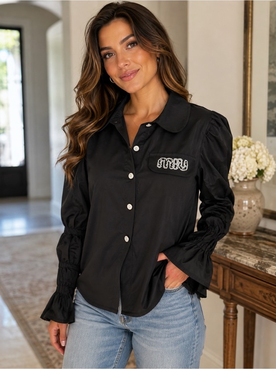Tops - Miu Miu scrunch sleeves puff Black Button-Front Top with Detail